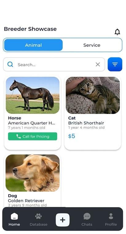 The Breeders Showcase, iOS & Android App for Pet Owners